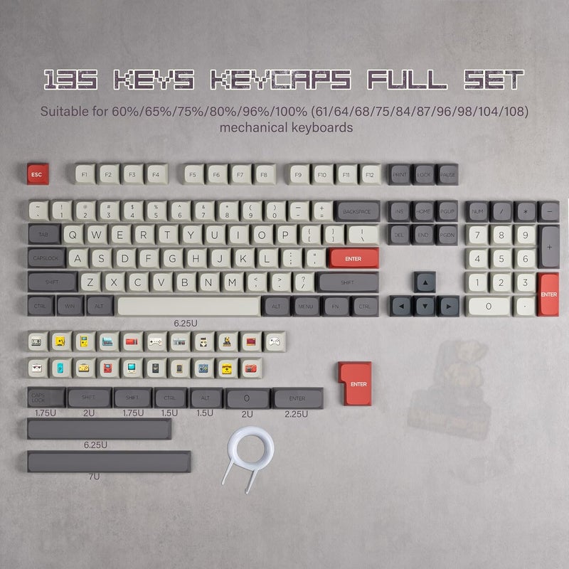 GMKWTL أغطية مفاتيح XDA PBT، مجموعة أغطية مفاتيح مخصصة لجهاز الألعاب الكلاسيكي، أغطية مفاتيح XVX للوحة مفاتيح 75% مع تقنية صب الصبغة مناسبة لمعظم مفاتيح Gateron Cherry MX للوحة المفاتيح الميكانيكية 65% 80% 100%. - Image 3